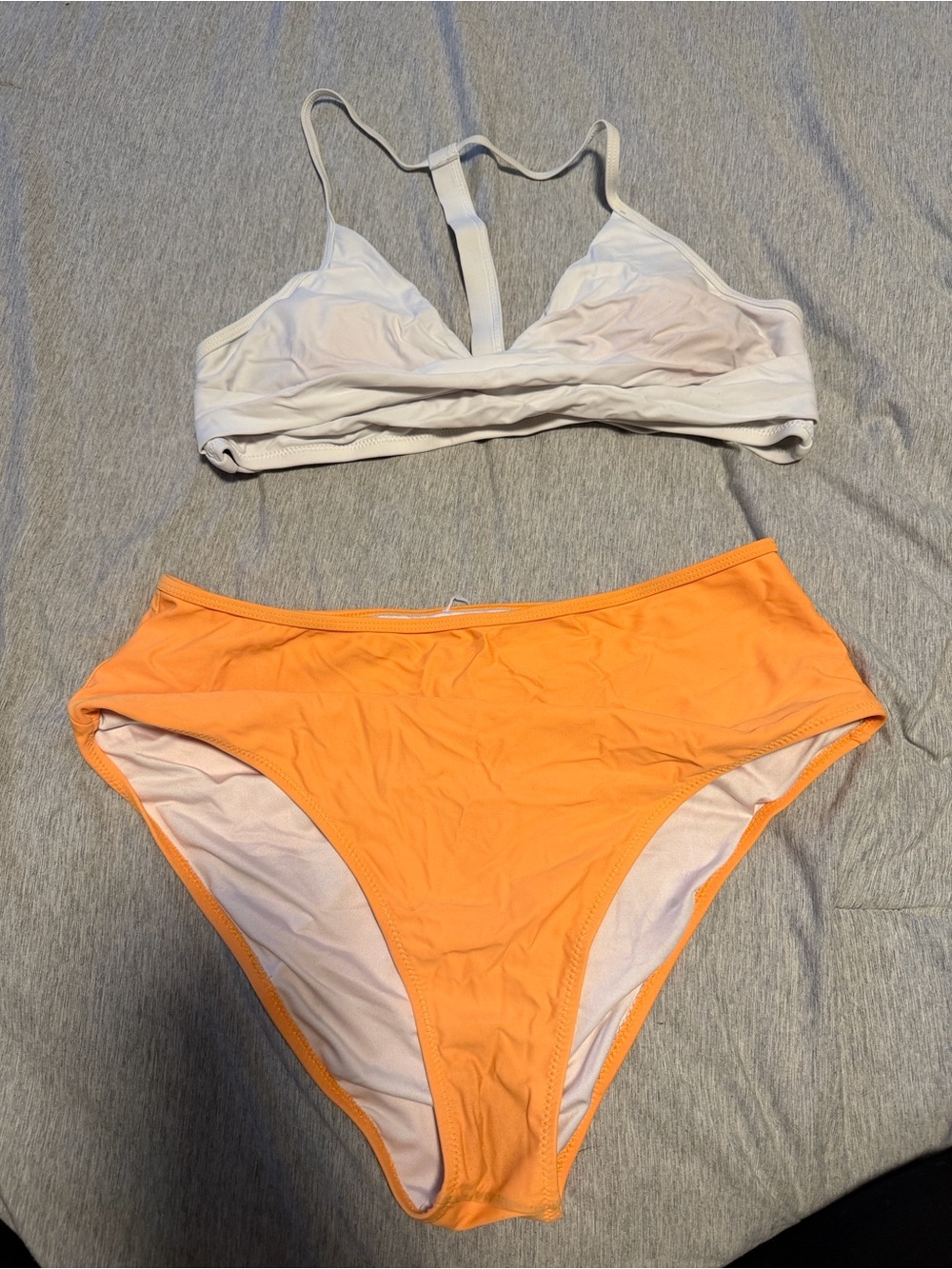 Cupshe White Bralette Top & Orange High-Waist Bikini Bottoms